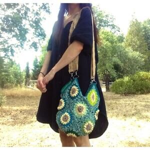 Handmade Crochet Granny Square Sunflower Purse